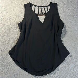 Lily White Black Asymmetrical Cut Out Tank Top